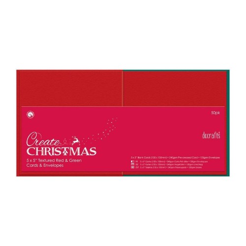Картички с Пликове - Червени и Зелени, Коледни, 13,5 см х 13,5 см, 50 бр.