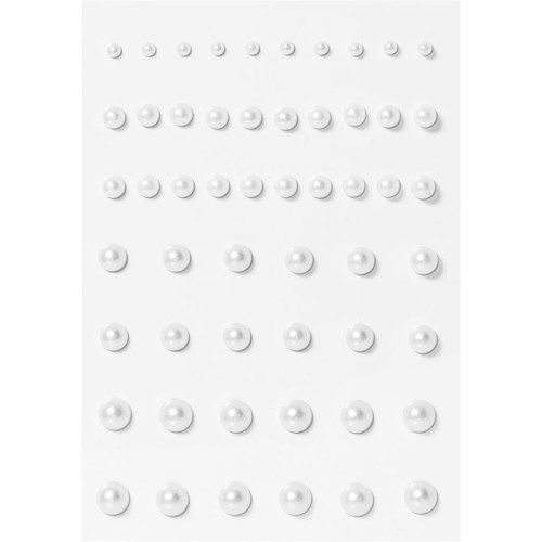  Самозалепващи Бели Перлички, 54 Броя, 3/5/6/7мм