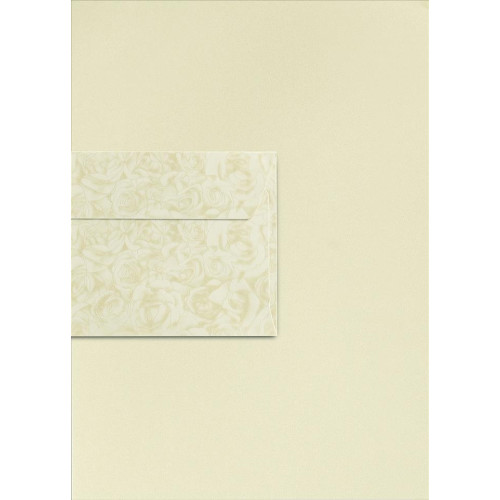 Дизайнерска Сатен Хартия, Крем, А4, 20 листа с 10 Броя Пликове DL формат - Златни Рози