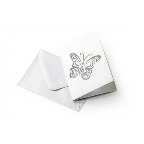 Комплект Бели Сатенени Картички с Пликове (70 х 100мм), по 5 Броя в Опаковка