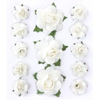 Хартиени Цветя - Рози, Бял Цвят, 1.5 см, 3 см, 13 Броя 