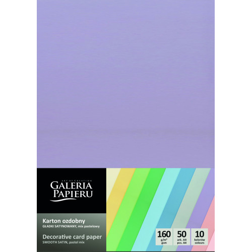 Цветен Картон в Пастелни Цветове, Микс, 50 Листа, 160 гр/кв.м.