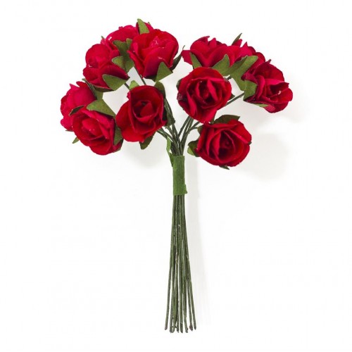 Букетче от 12 Червени Розички от Мълбери Хартия, 25 мм
