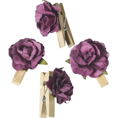 Цветчета с Дървена Щипка, Роза 25 мм, 6 бр. Бордо