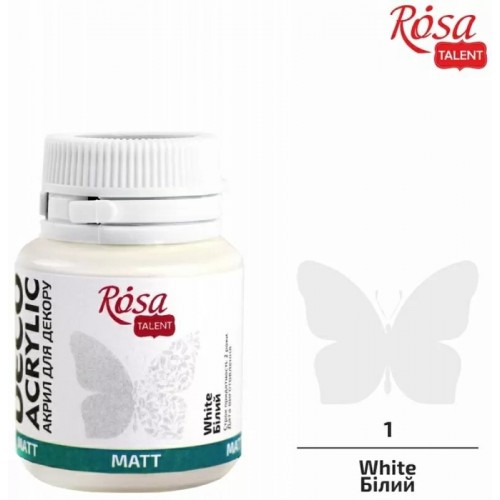 Матова Акрилна Боя за Крафт Проекти Rosa Deco 20 ml - Бяла